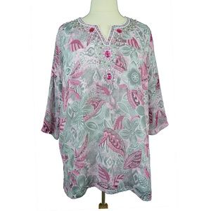 Ulla Popken Gray/Pink Beaded Tunic Size 20/22